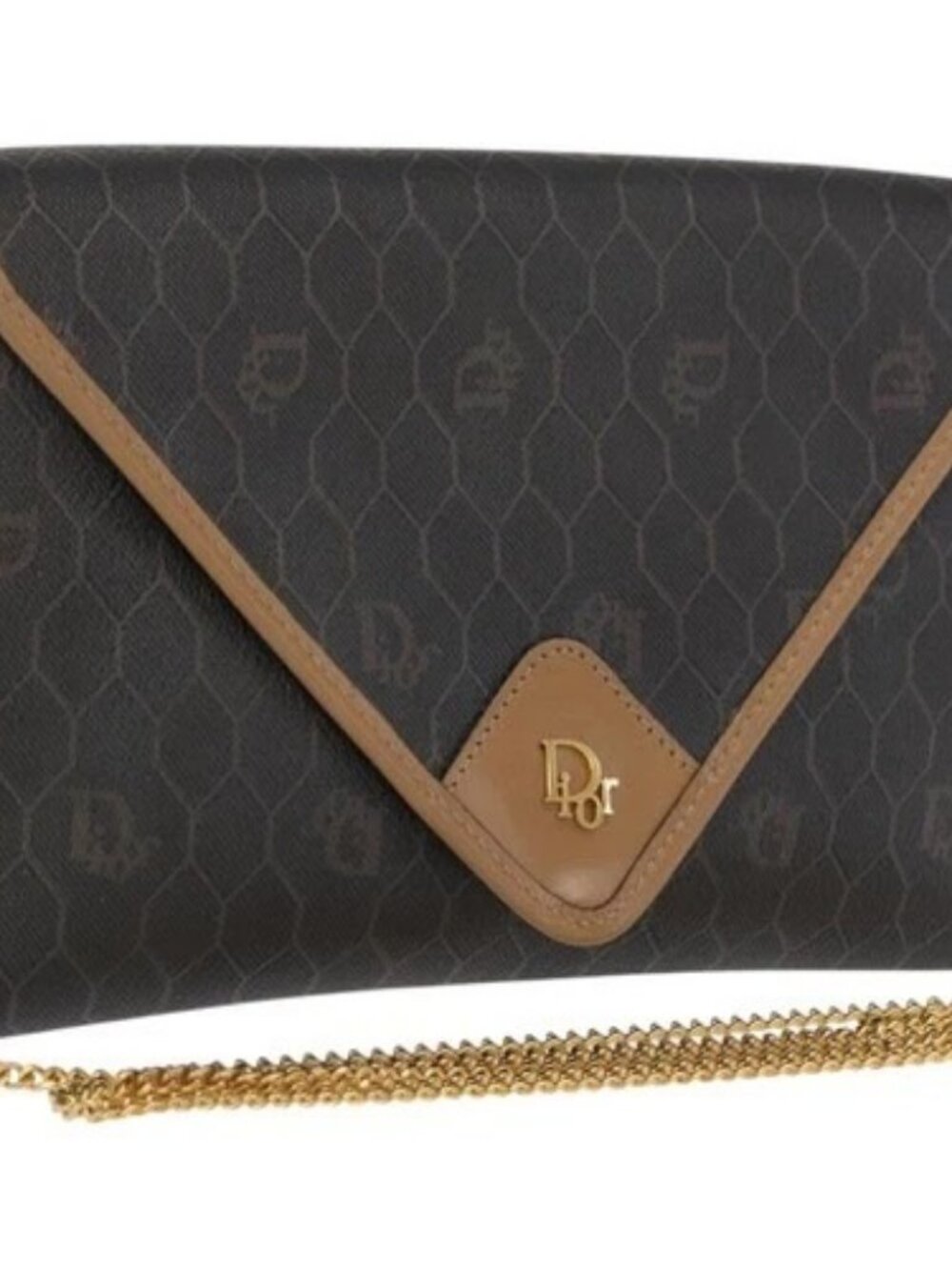 Christian Dior Honeycomb Canvas Chain Shoulder Bag PVC Black Gold Auth BA10086 - Picture 1 of 15